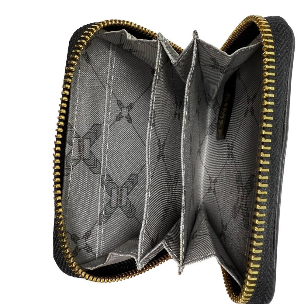 Aimee Kestenberg Wallet Black Leather Compact Zip Around Gold-Tone Zipper Small - Picture 3 of 6